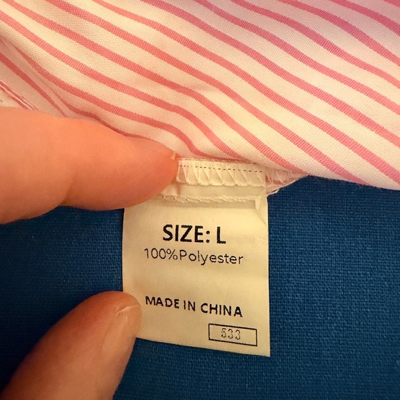 Boutique NWT Oversized Pink Striped Smocked Sleeve Button Down w/ Pockets - Picture 7 of 8